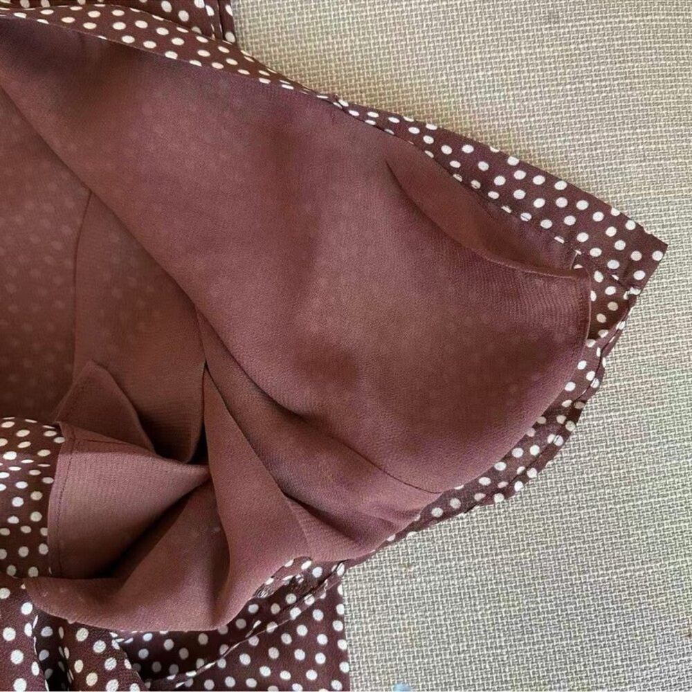 Reformation Ceara Midi Dress Sz4 Choco Dot Polka V Neck French Casual Summer - Picture 9 of 11
